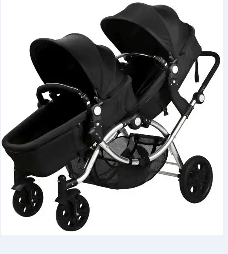 Luxury reversal stroller for twins, adjustable double baby stroller