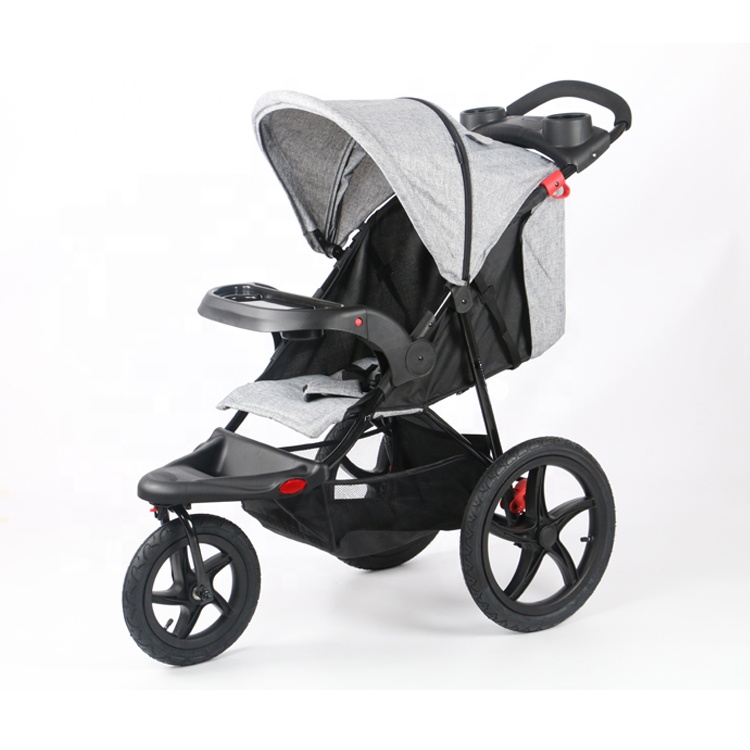 Shock absorbing baby stroller for outdoor travel, 3 adjustable wheels