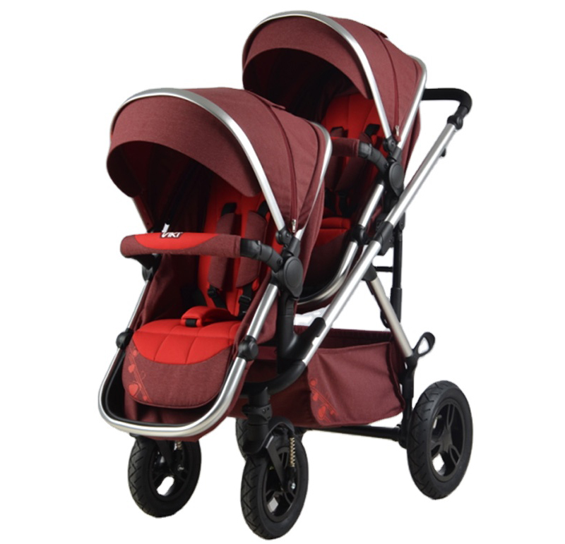 Aluminum twins baby stroller, double trolley stroller